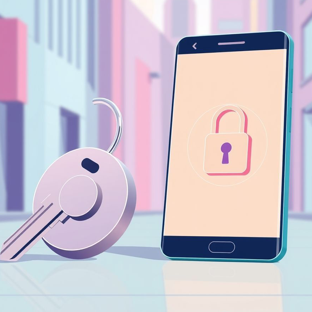 Ilustração plana moderna de uma chave e um smartphone com um ícone de cadeado