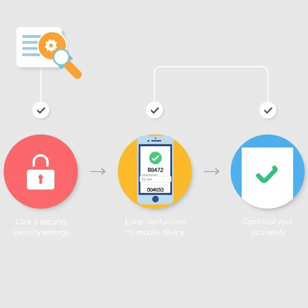 Infográfico moderno mostrando os três passos para habilitar a autenticação de dois fatores