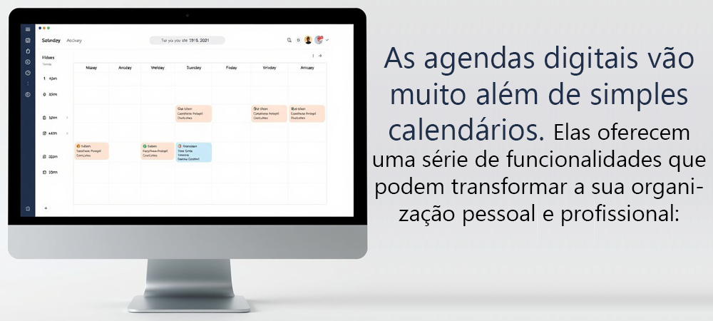 Interface de calendário digital mostrando eventos agendados