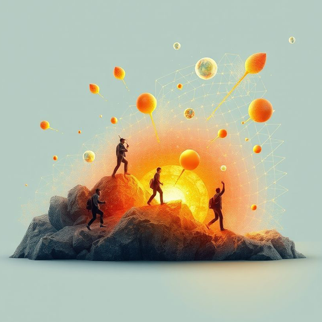 Visualização abstrata de pequenas ações construindo um grande resultado de sucesso